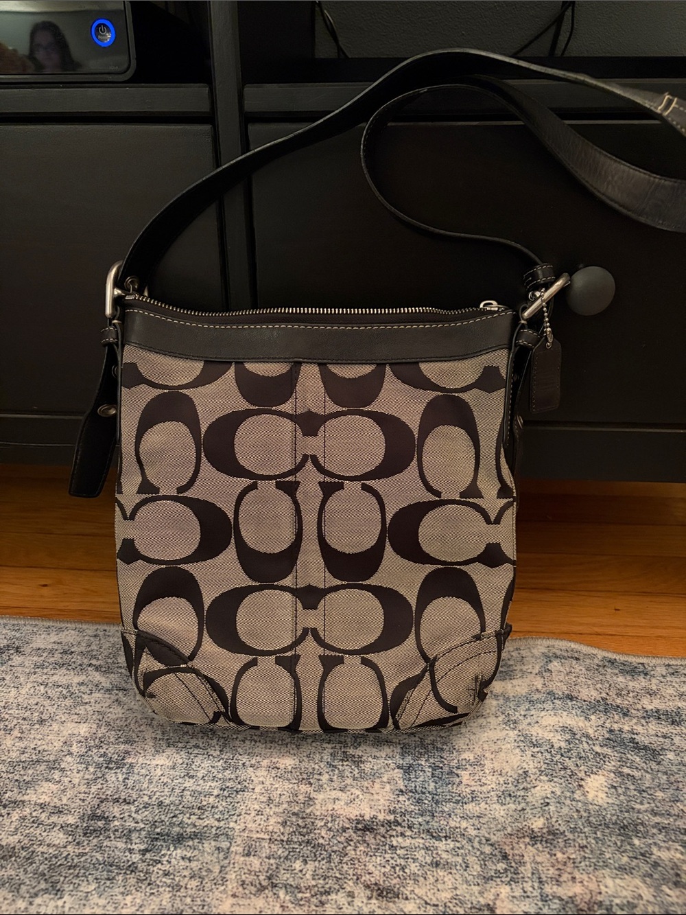 Coach Black and Gray Signature Canvas Crossbody